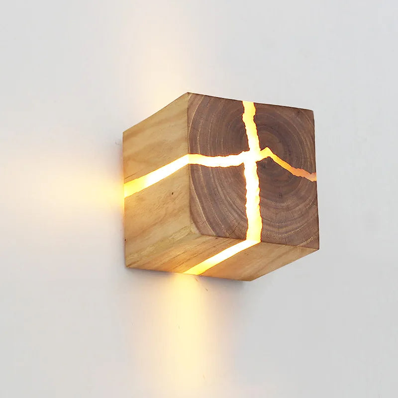 WoodAura Wall Light | Hand-Carved Solid Wood Resin Design | LED Handcrafted Bedroom