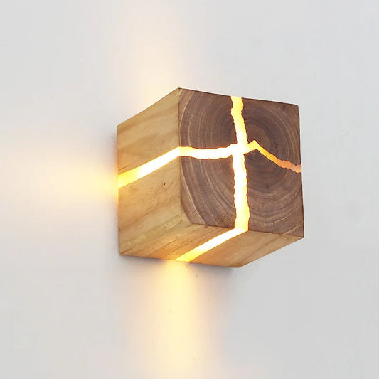 WoodAura Wall Light | Hand-Carved Solid Wood Resin Design | LED Handcrafted Bedroom