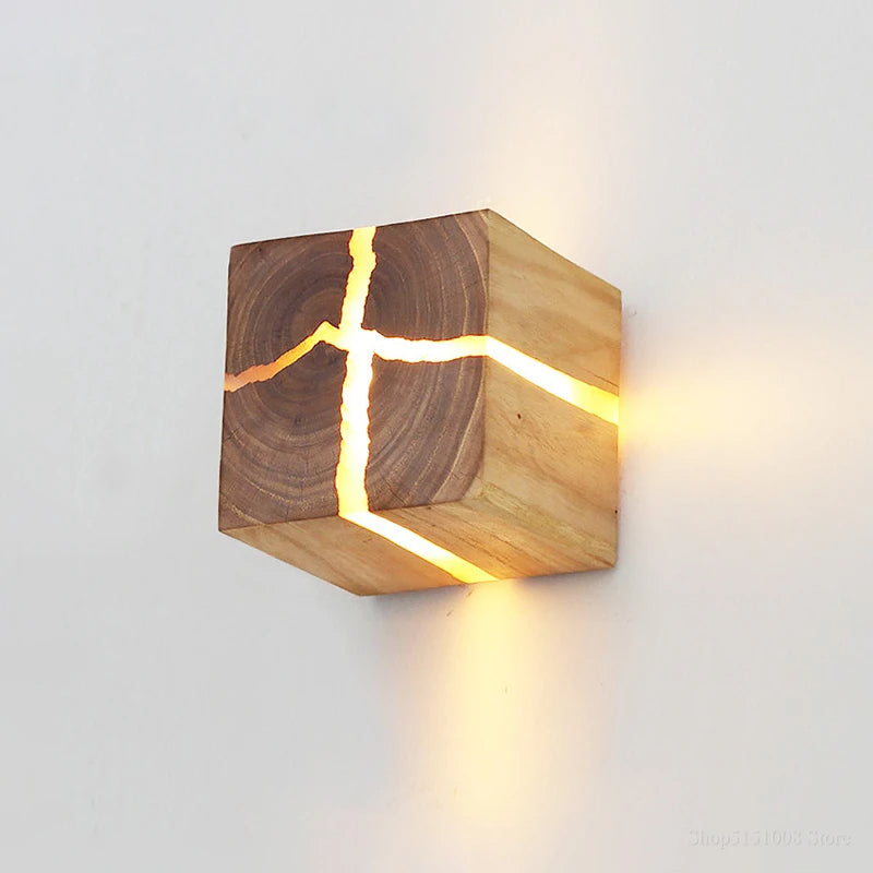 WoodAura Wall Light | Hand-Carved Solid Wood Resin Design | LED Handcrafted Bedroom