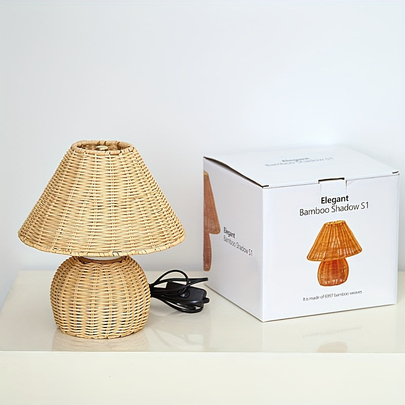 Bamboo Woven Desk Lamp | USB-Powered Boho Accent Light | Rechargeable Handcrafted Bohemian