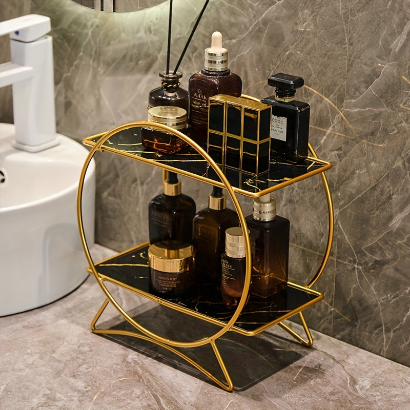 Double-Tiered Bathroom Organiser with Cat Ear Base | Stylish Metal Cosmetic & Skincare Shelf