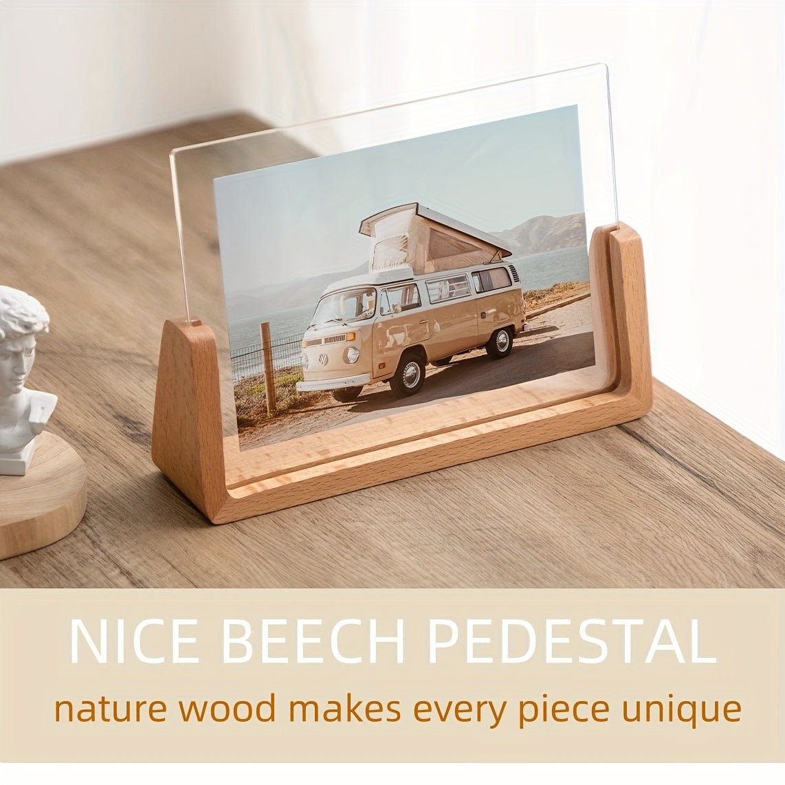U-Shaped Acrylic & Wood Photo Frame | Modern Minimalist Display | Faceted Crystal Shelf