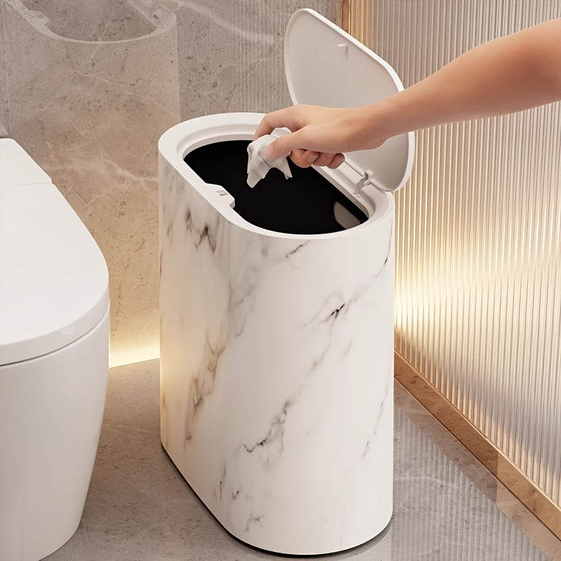 Marble Pattern Trash Can | Modern Bathroom & Kitchen Bin with Lid | Kitchen Essential