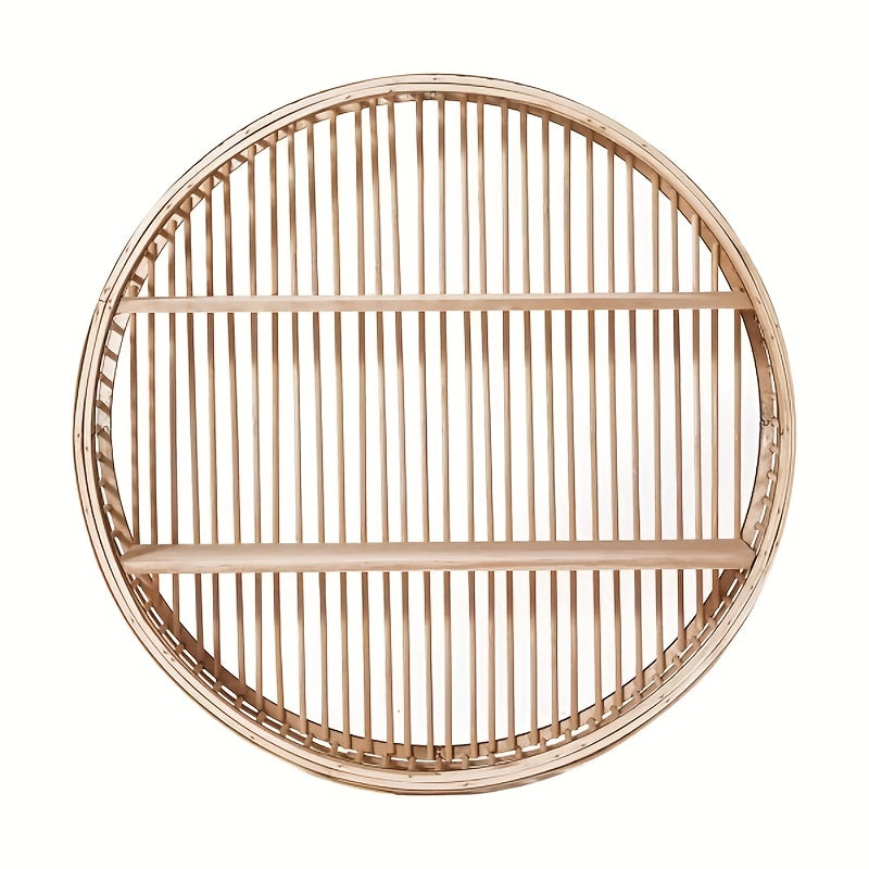 Round Bamboo Wall Shelf | Handmade Boho Floating Organizer | Wall Organiser Wood Handcrafted