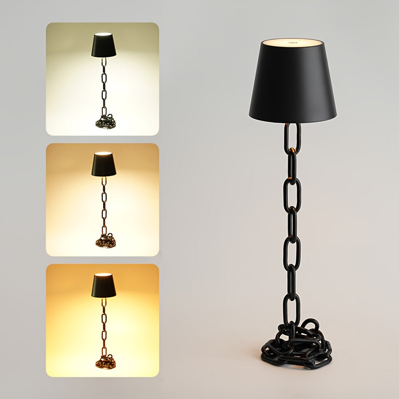 Modern Chain-Link Table Lamp | Rechargeable Touch LED Light | Industrial Bedside