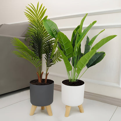 Modern Round Planter with Wooden Legs | Indoor & Outdoor Decorative Plant Pot | Wood Nordic