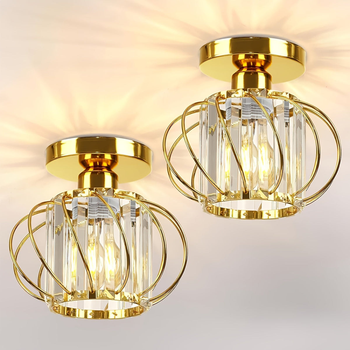 Modern Industrial Cage Ceiling Light | Elegant Semi Flush Mount Fixture | Glass Metal Bedroom