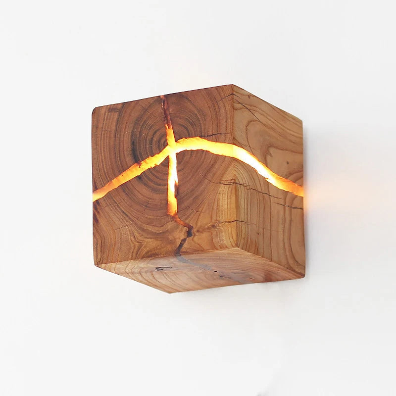 WoodAura Wall Light | Hand-Carved Solid Wood Resin Design | LED Handcrafted Bedroom