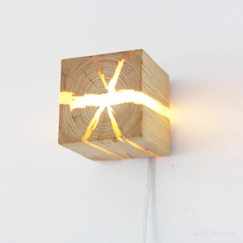 WoodAura Wall Light | Hand-Carved Solid Wood Resin Design | LED Handcrafted Bedroom