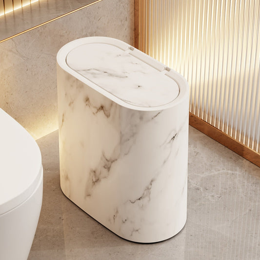 Marble Pattern Trash Can | Modern Bathroom & Kitchen Bin with Lid | Kitchen Essential