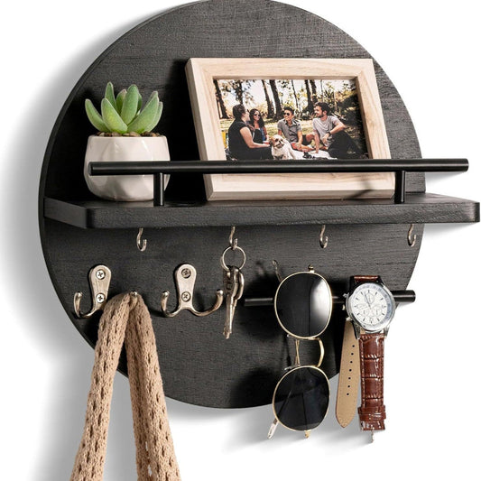 Round Wooden Key Holder | Stylish & Eco-Friendly Wall Organiser | Wood Metal Hallway