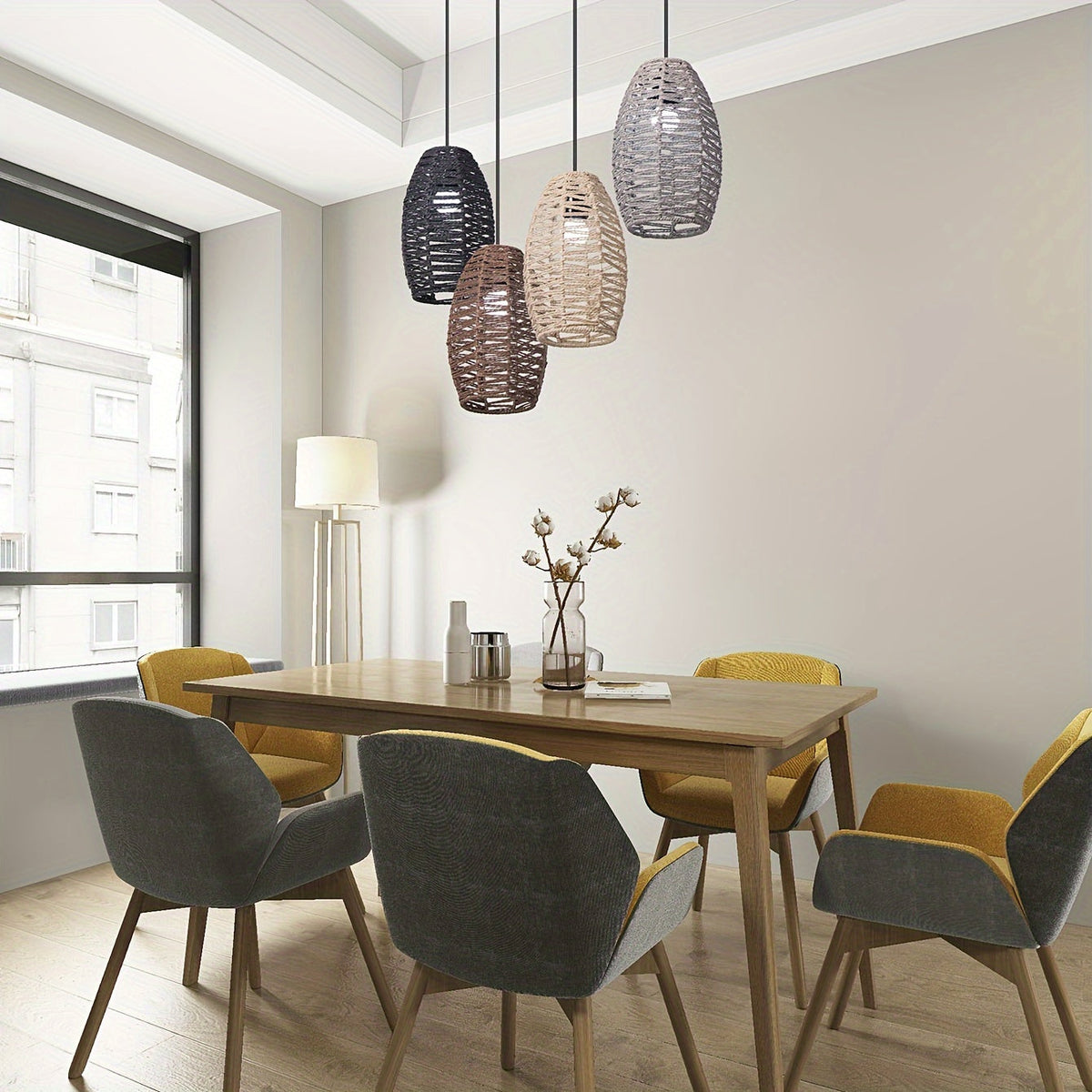 Modern Handwoven Rope Pendant Shade | Natural Woven Ceiling Light | Handcrafted Bohemian