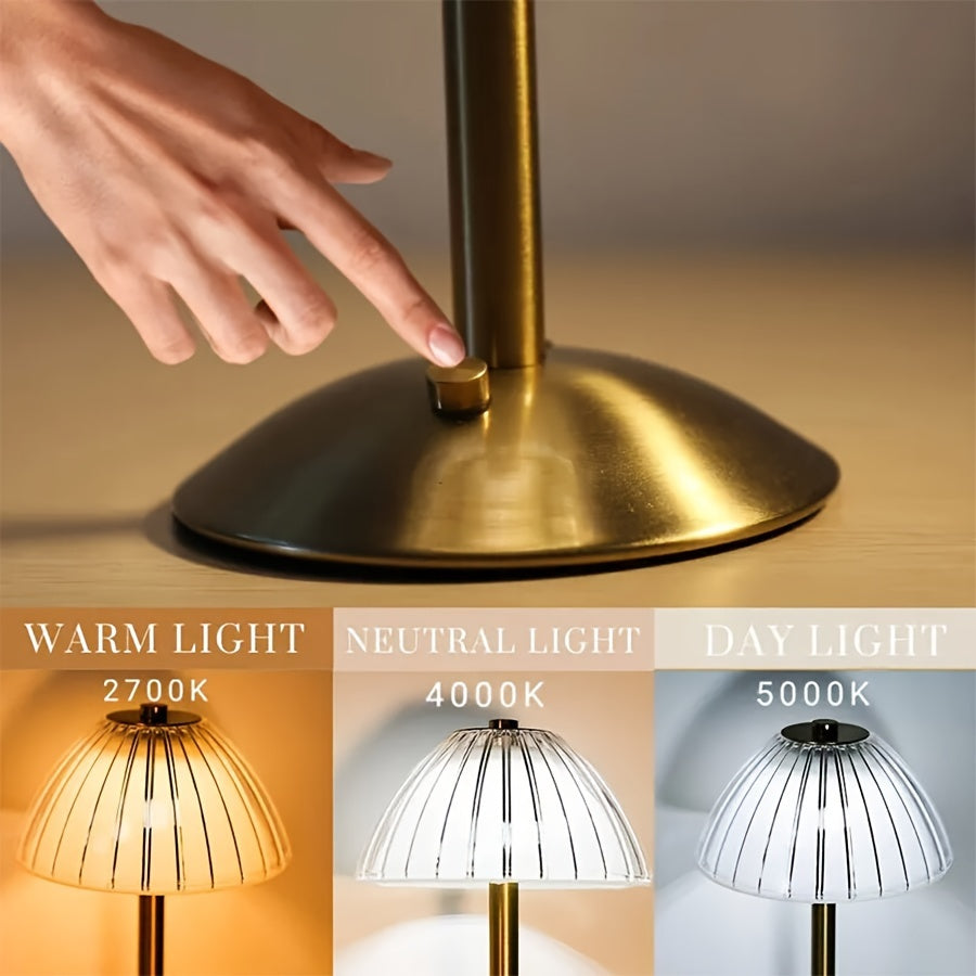 Golden Touch Table Lamp | USB Rechargeable | Faceted Crystal Metal LED Dimmable Touch Control