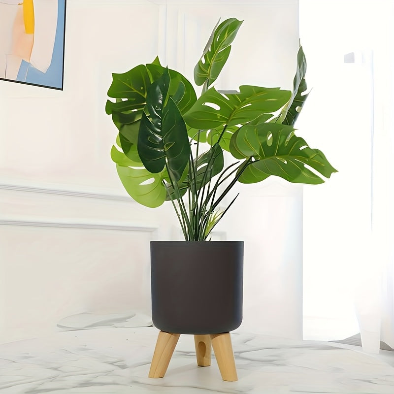 Modern Round Planter with Wooden Legs | Indoor & Outdoor Decorative Plant Pot | Wood Nordic