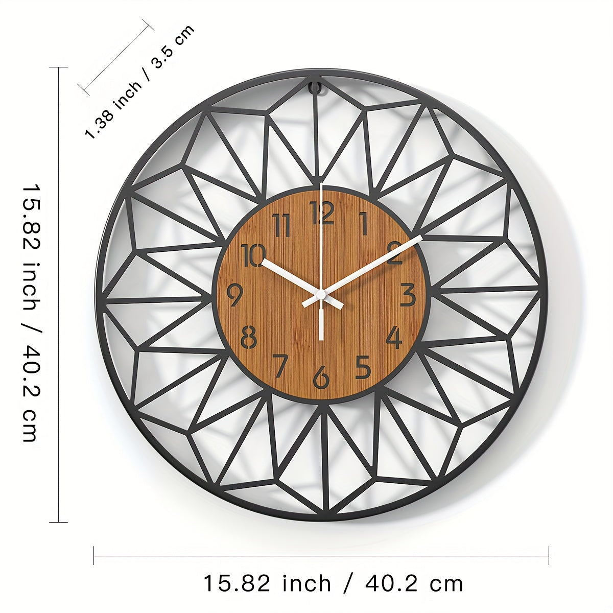 Modern Metal Wall Clock | Wood Grain Centre Design | Silent Industrial Kitchen