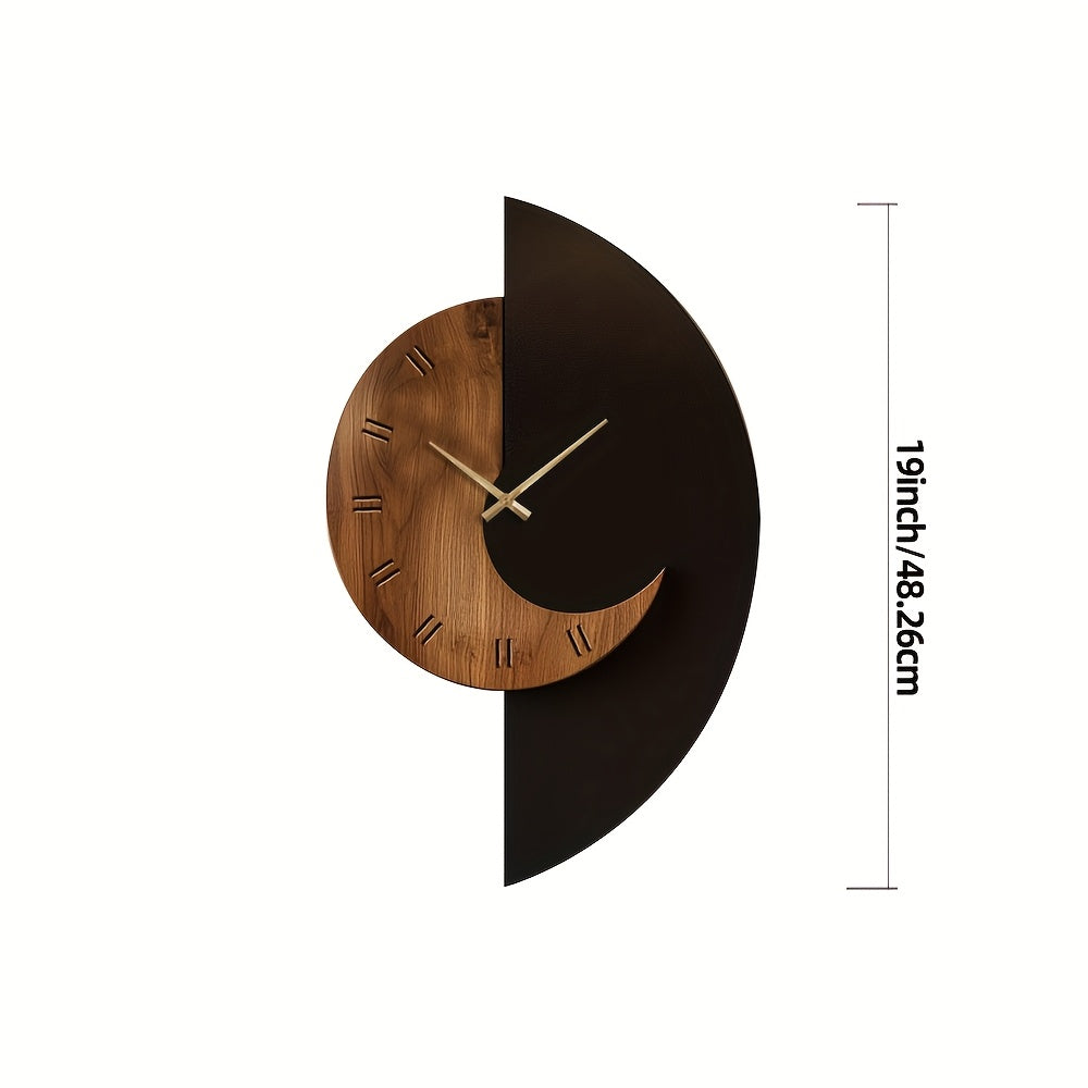Modern Half-Moon Wooden Wall Clock | Silent Battery Operated | Wood Nordic Farmhouse Kitchen