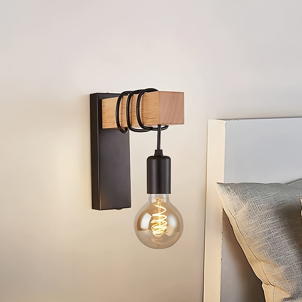 Modern Industrial Wall Sconce | E27 Base & Metal Finish | Wall Light Wood Vintage-inspired