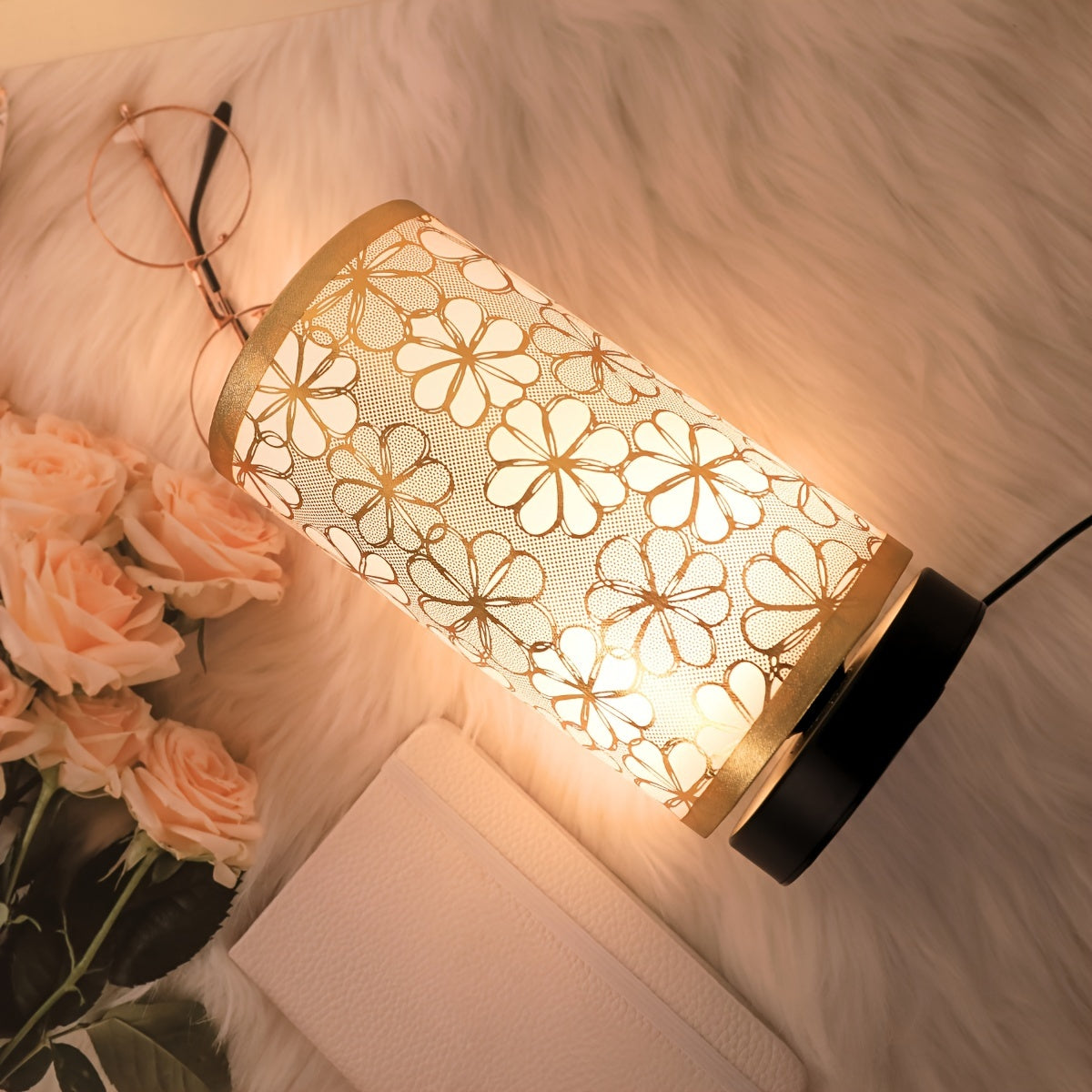 Floral USB Table Lamp | Warm Ambient Decorative Light | Soft-Touch Fabric Rechargeable Nordic