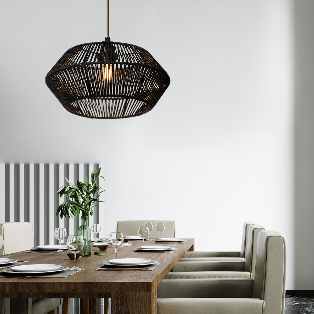 Handwoven Paper Rope Pendant Light Shade | Modern Natural Design | Handcrafted Dining Room