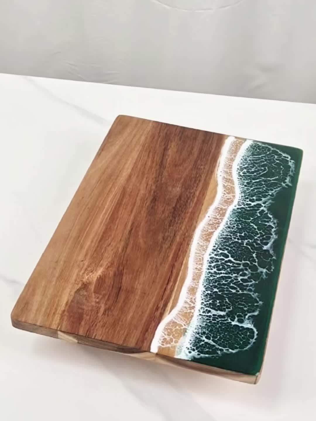 Wave Resin Cutting Board | Ocean-Inspired Acacia Wood Cheese & Serving Board | Water-Resistant