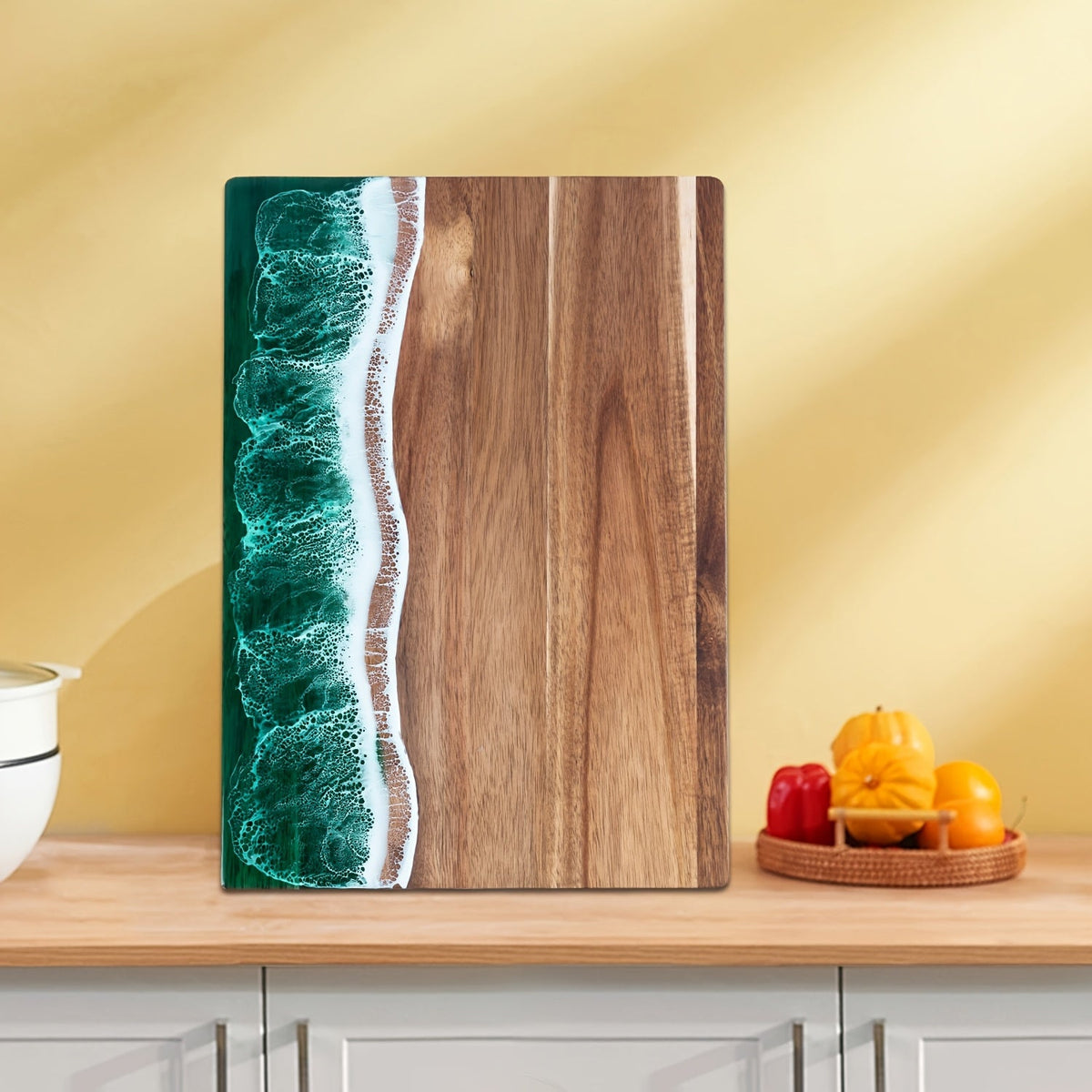 Wave Resin Cutting Board | Ocean-Inspired Acacia Wood Cheese & Serving Board | Water-Resistant