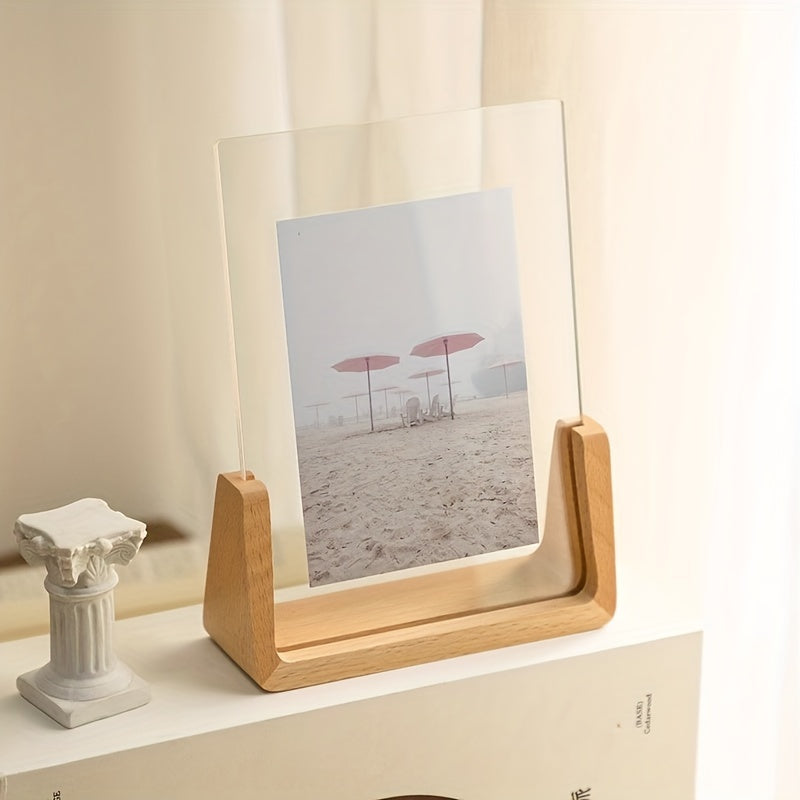 U-Shaped Acrylic & Wood Photo Frame | Modern Minimalist Display | Faceted Crystal Shelf