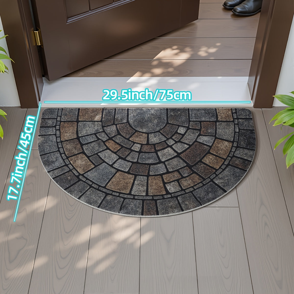 Half-Circle Mosaic Door Mat | Indoor & Outdoor Use | Natural Stone Water-Resistant Non-Slip