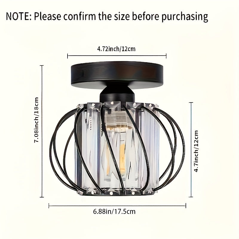 Modern Industrial Cage Ceiling Light | Elegant Semi Flush Mount Fixture | Glass Metal Bedroom