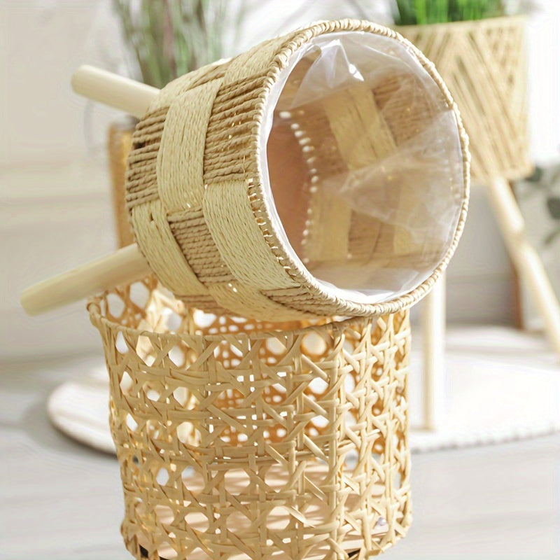 Bohemian Bamboo Woven Flower Stand | Handcrafted Rattan Planter with Wooden Legs