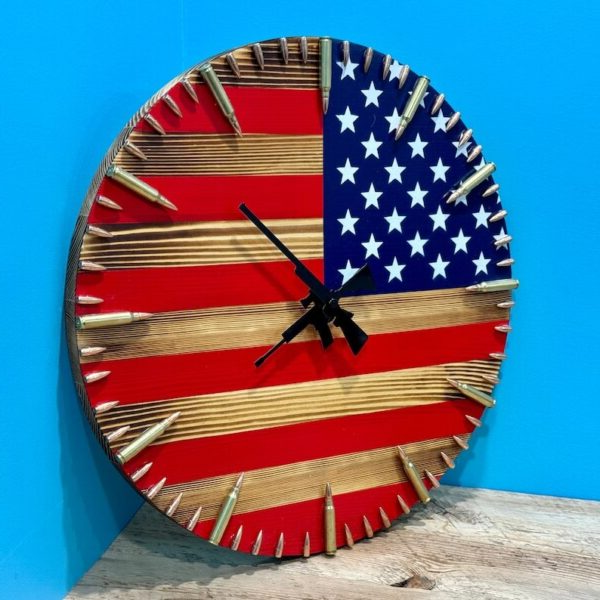 Handmade American Flag Clock, Handmade Patriotic Flag Bullet Clock