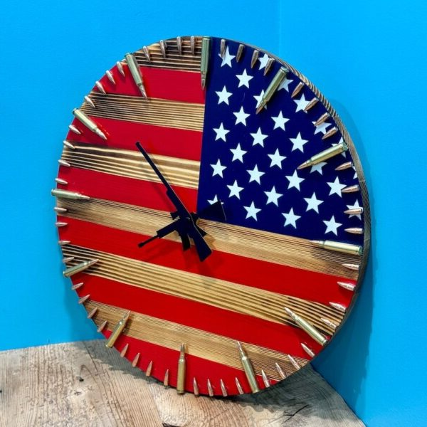 Handmade American Flag Clock, Handmade Patriotic Flag Bullet Clock