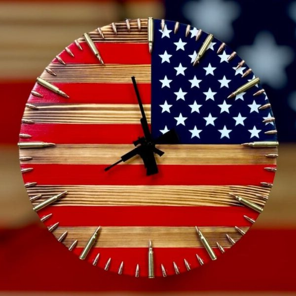 Handmade American Flag Clock, Handmade Patriotic Flag Bullet Clock