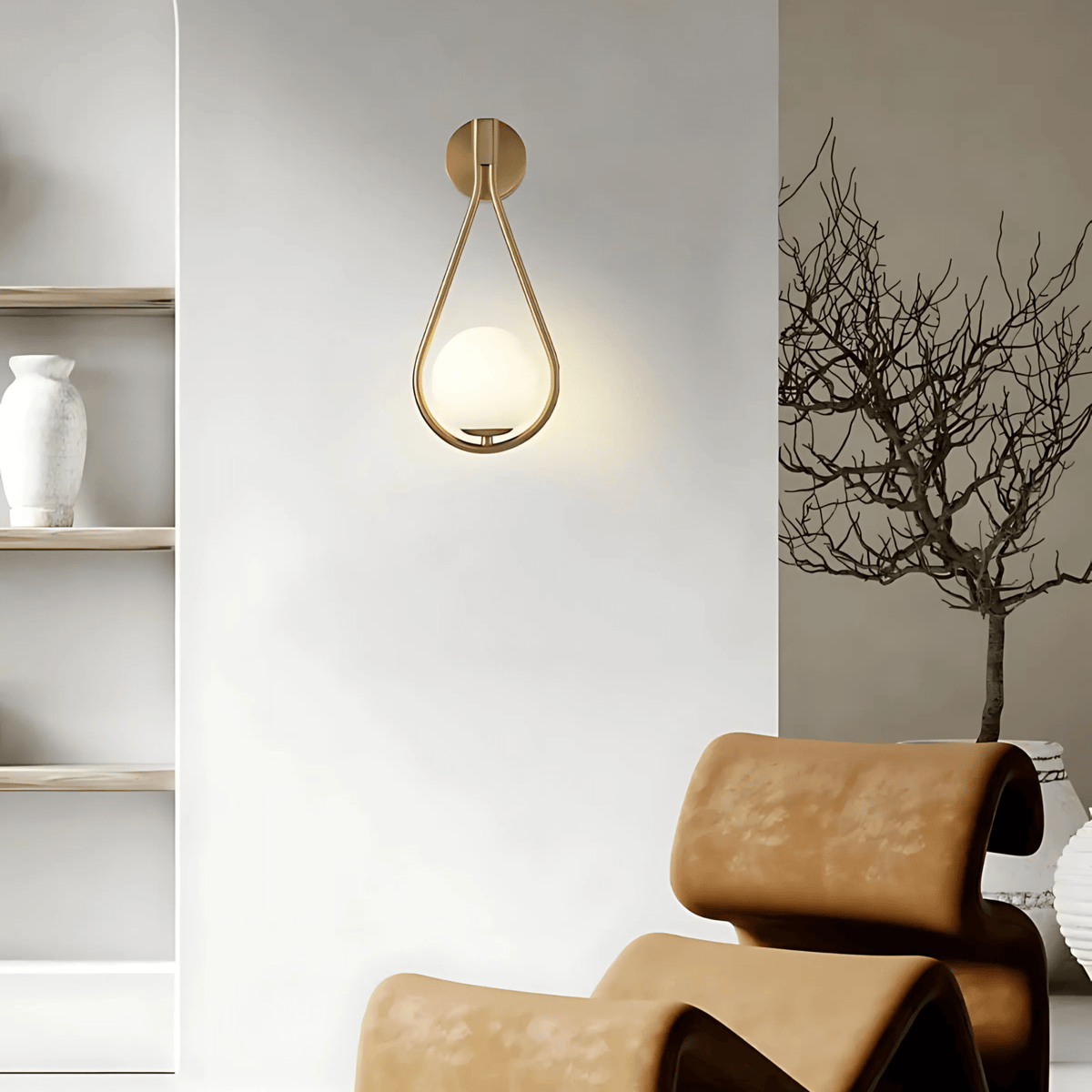 Droplet Wall Light | Modern Teardrop Wall Lamp | Glass Brass Dimmable Bedroom