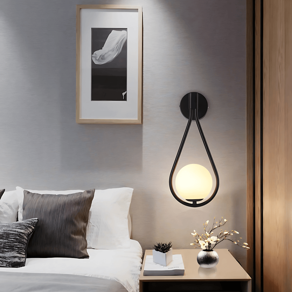 Droplet Wall Light | Modern Teardrop Wall Lamp | Glass Brass Dimmable Bedroom