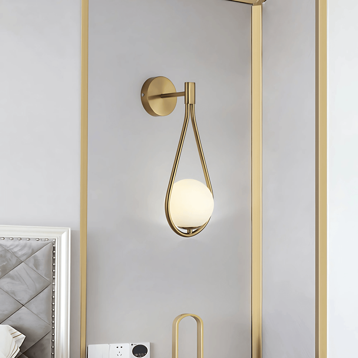Droplet Wall Light | Modern Teardrop Wall Lamp | Glass Brass Dimmable Bedroom
