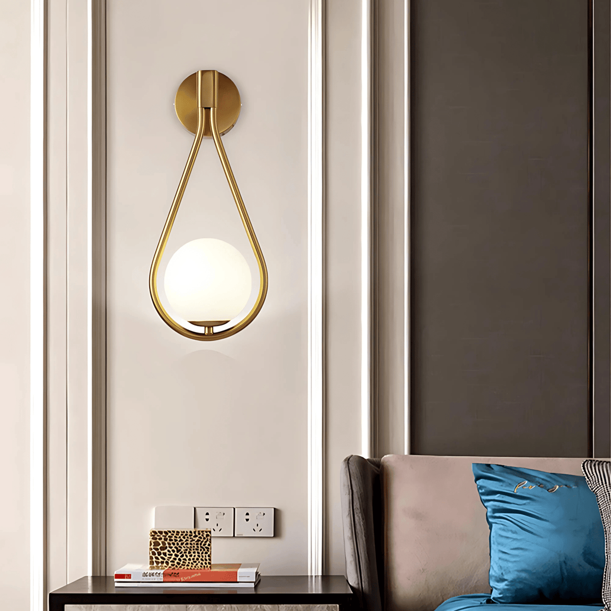 Droplet Wall Light | Modern Teardrop Wall Lamp | Glass Brass Dimmable Bedroom