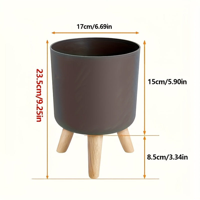 Modern Round Planter with Wooden Legs | Indoor & Outdoor Decorative Plant Pot | Wood Nordic