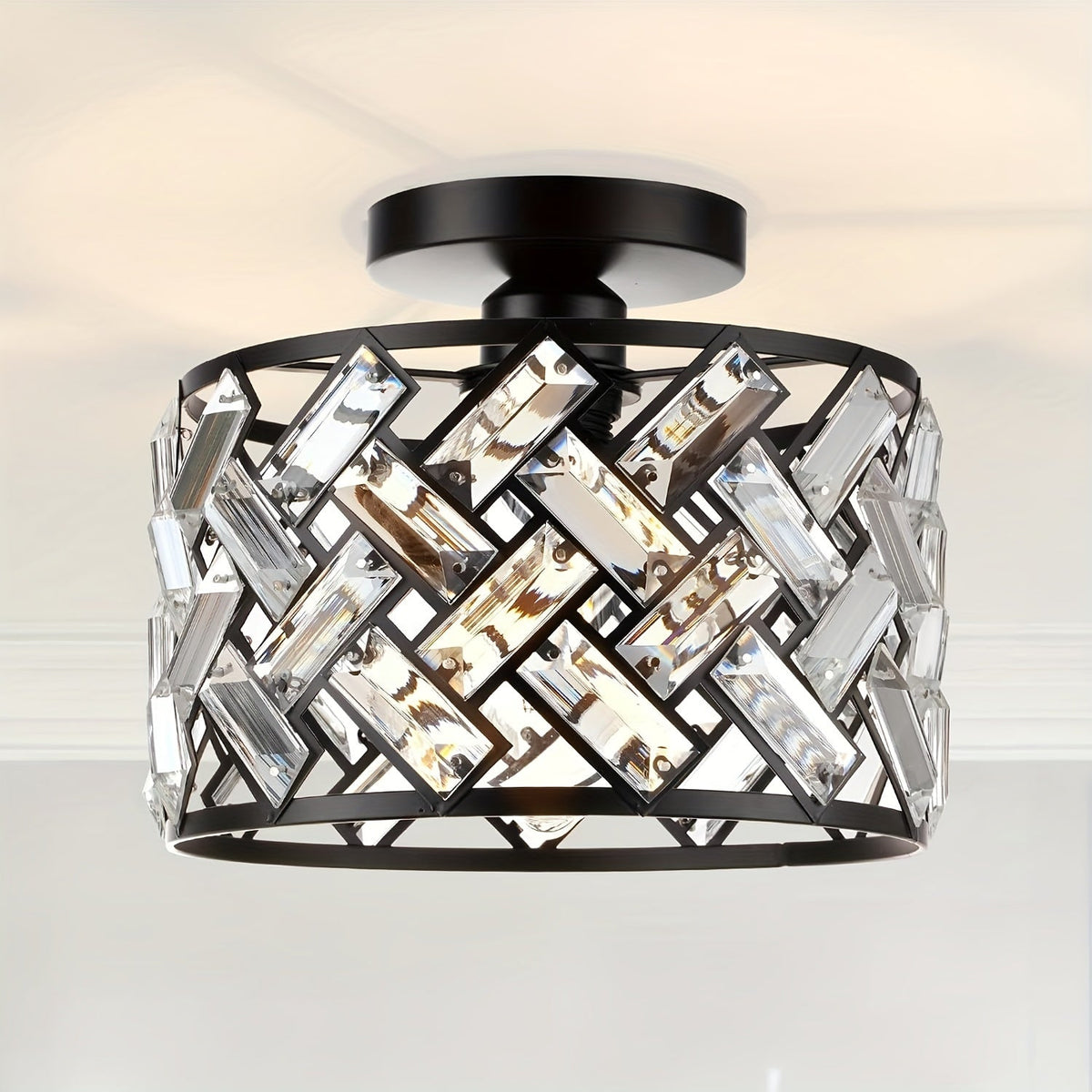Modern Crystal Semi Flush Mount Ceiling Light | Elegant Decorative Fixture | Bedroom