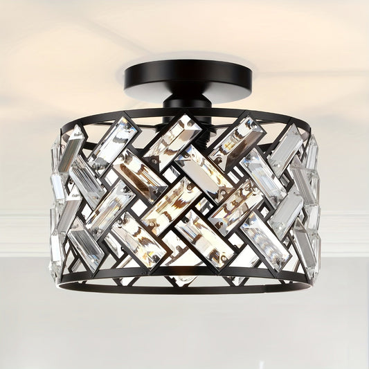 Modern Crystal Semi Flush Mount Ceiling Light | Elegant Decorative Fixture | Bedroom