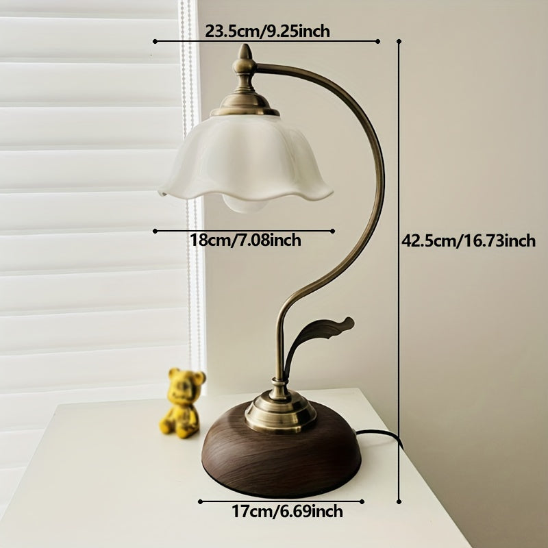 Vintage Goose Neck Table Lamp | Antique Brass USB Bedside Light | Glass Rechargeable