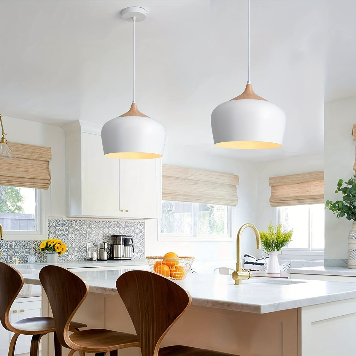 Modern Scandinavian Pendant Light | Iron & Wood Grain Design | Nordic Dining Room