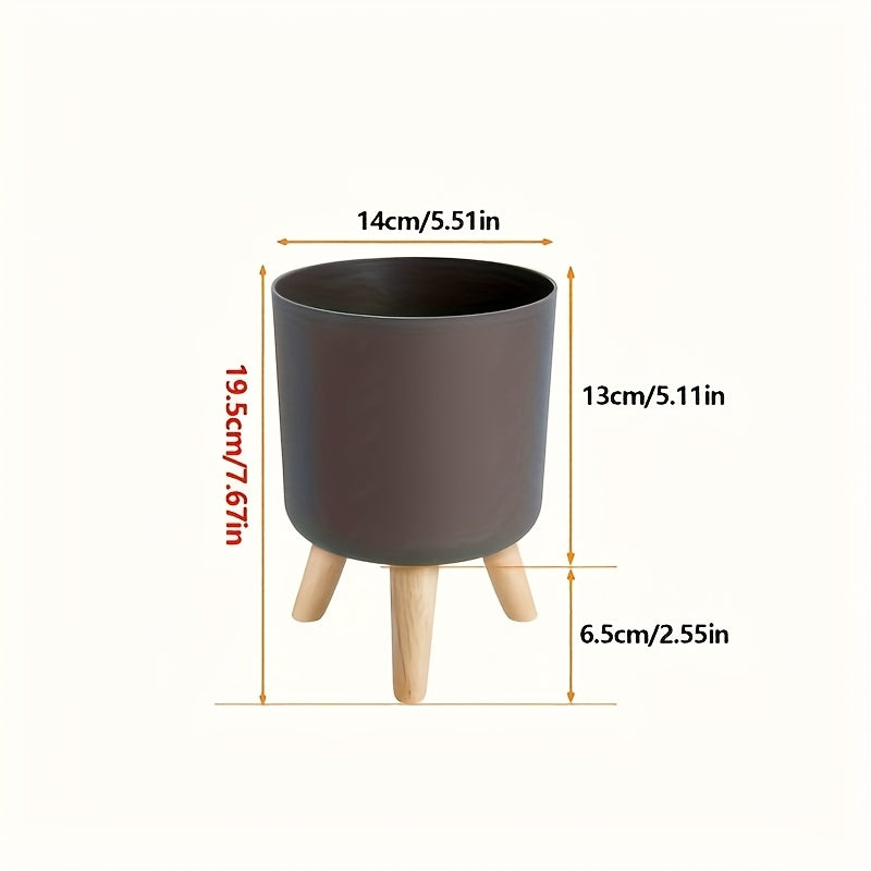 Modern Round Planter with Wooden Legs | Indoor & Outdoor Decorative Plant Pot | Wood Nordic