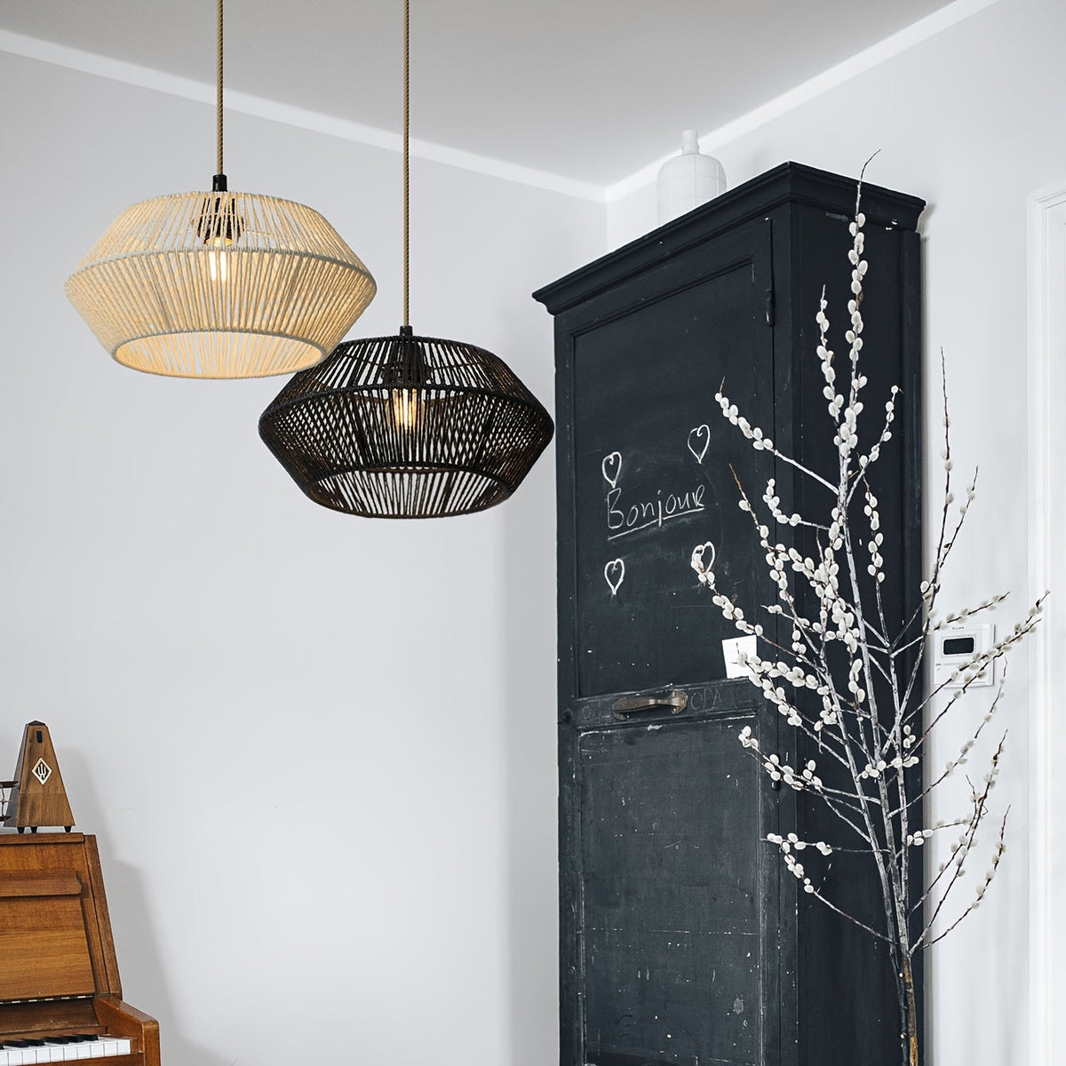 Handwoven Paper Rope Pendant Light Shade | Modern Natural Design | Handcrafted Dining Room