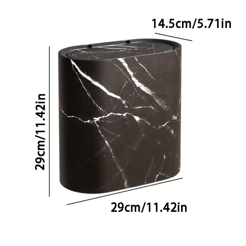 Marble Pattern Trash Can | Modern Bathroom & Kitchen Bin with Lid | Kitchen Essential