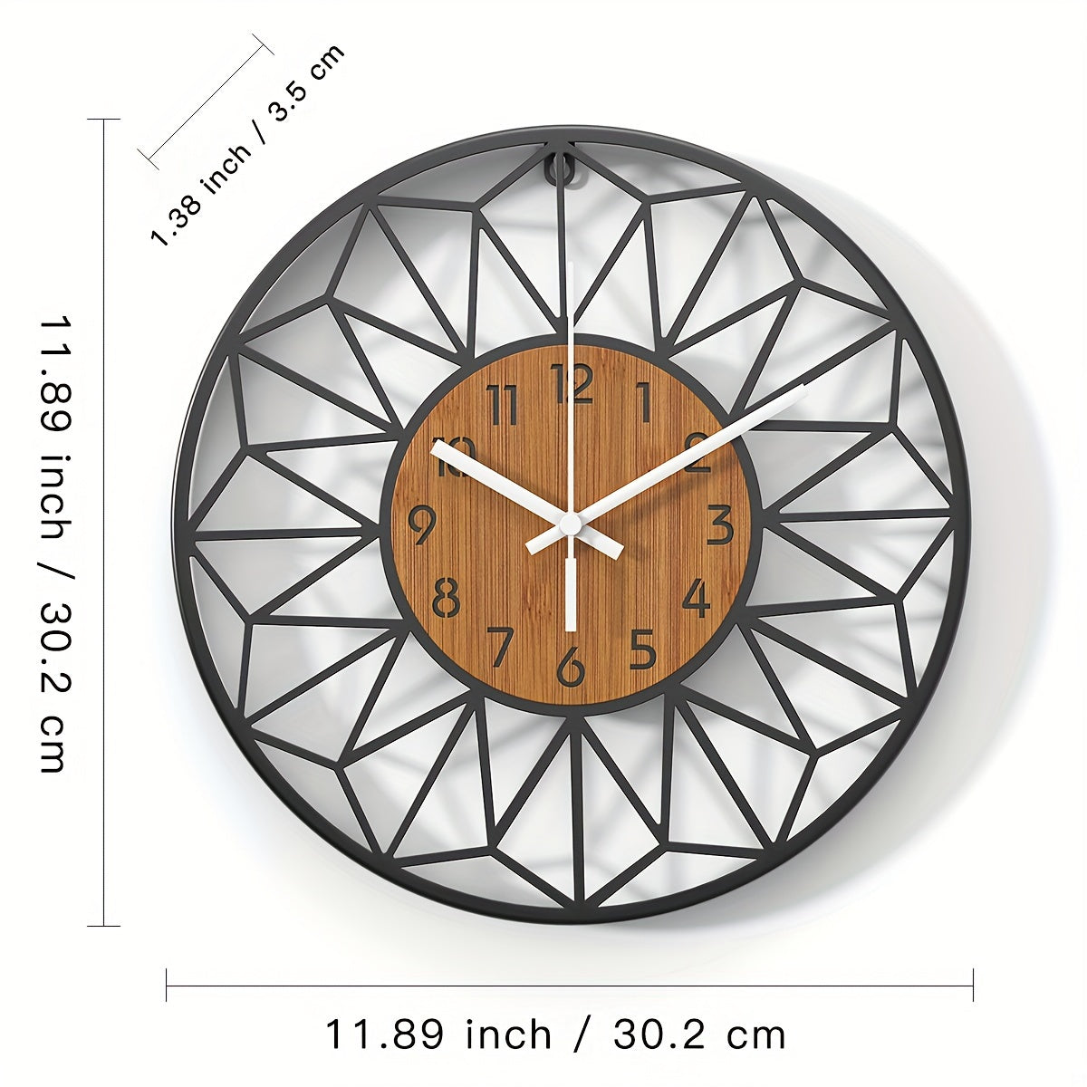 Modern Metal Wall Clock | Wood Grain Centre Design | Silent Industrial Kitchen