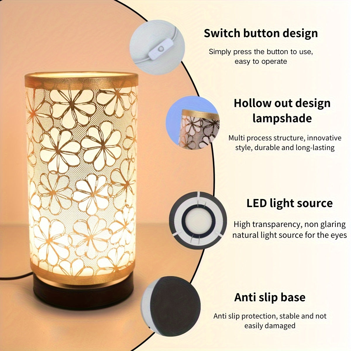 Floral USB Table Lamp | Warm Ambient Decorative Light | Soft-Touch Fabric Rechargeable Nordic
