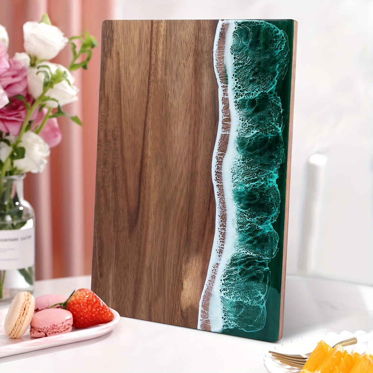 Wave Resin Cutting Board | Ocean-Inspired Acacia Wood Cheese & Serving Board | Water-Resistant