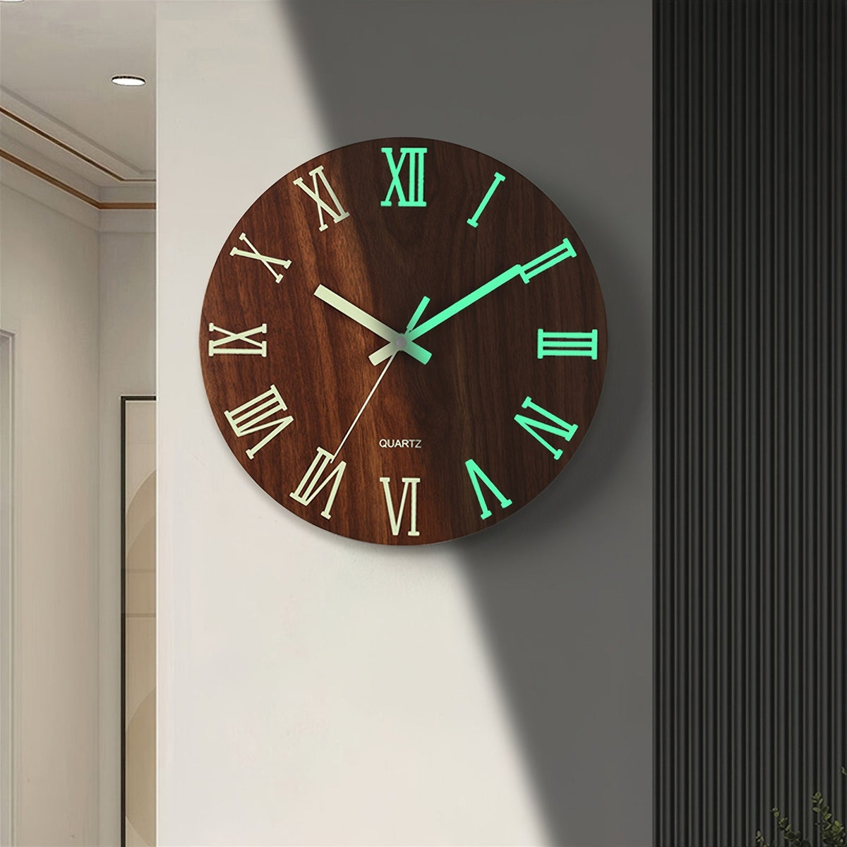 Walnut Luminous Wall Clock | Silent Glow-in-the-Dark Wooden Design | Wood Kitchen