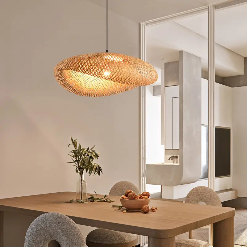 BambooBoho | Handwoven Bohemian Rattan Pendant Lampshade | Pendant Light Woven Bamboo