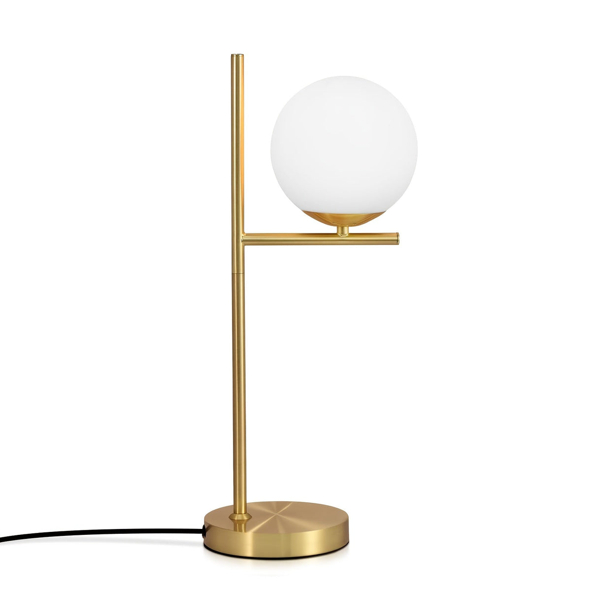 Modern Golden Table Lamp | White Glass Globe Design | Brass Industrial Vintage-inspired Bedside